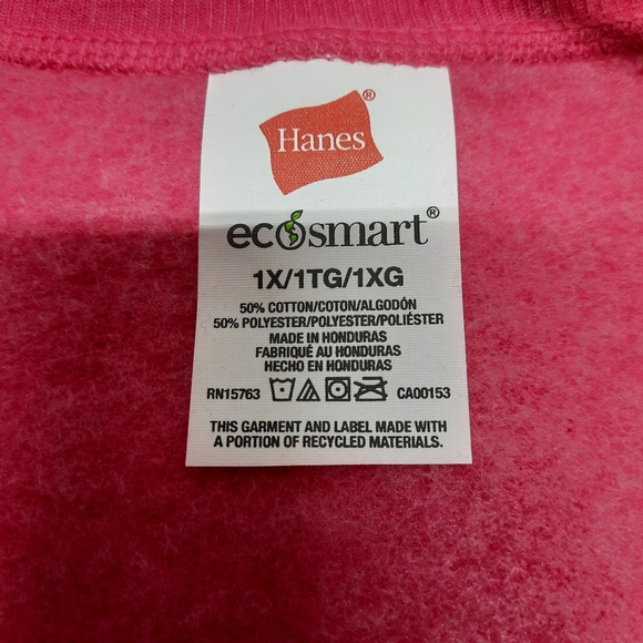 NWT Hanes Jazzberry Pink Heather Eco Smart Ladies Crew Sweatshirt 1XL (16W) - Picture 6 of 6